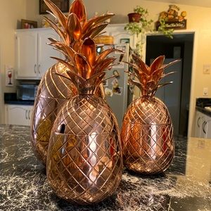 Large copper pineapple barware collector items. By absolute vodka ELYX